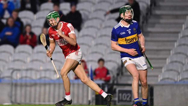 Ben Cunningham of Cork celebrates after scoring his side's first goal during the oneills.com Munster GAA Hurling U20 Championship Round 3 match between Cork and Tipperary at Páirc Uí Chaoimh in Cork.