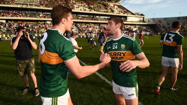 David Moran and Killian Young following the 2018 Munster SFC Final at Páirc Uí Chaoímh.