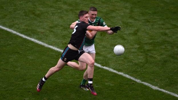 James Carr of Mayo in action against Jason Foley of Kerry during the GAA Football All-Ireland Senior Championship Quarter-Final match between Kerry and Mayo at Croke Park.