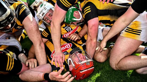 Cillian Buckley of Kilkenny, red helmet, celebrates with teammates after their side's victory in the Leinster GAA Hurling Senior Championship Final match between Kilkenny and Galway at Croke Park in Dublin. Photo by Harry Murphy/Sportsfile