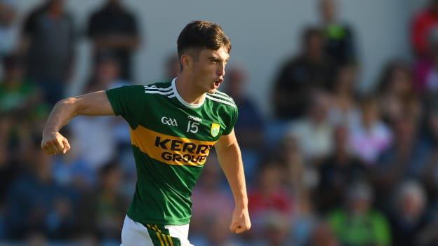David Shaw of Kerry celebrates scoring his side's first goal during the 2018 EirGrid Munster GAA Football U20 Championship Final against Cork.