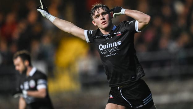 Kilcoo's Sean Óg McCusker celebrates at Brewster Park. Photo by Ramsey Cardy/Sportsfile