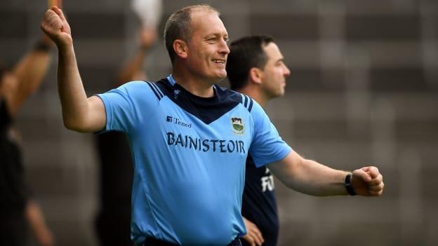 Tipperary manager Liam Cahill celebrates a late score during the 2019 Bord Gáis Energy GAA Hurling All-Ireland U20 Championship Final match between Cork and Tipperary at LIT Gaelic Grounds in Limerick.