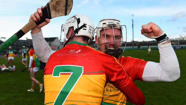 Chris Nolan and Kevin McDonald celebrate at Bord Na Mona O'Connor Park.