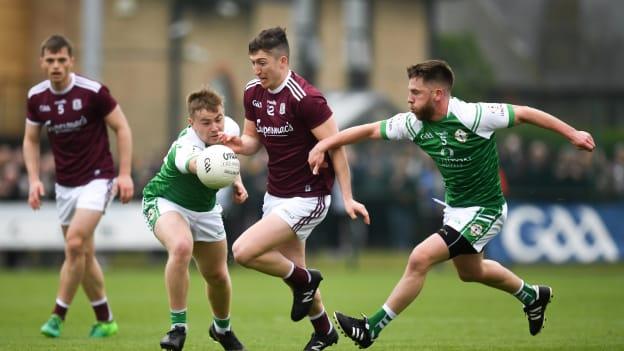 Galway's Johnny Heaney surrounded by London's Fearghal McMahon and David Carrabine at McGovern Park, Ruislip.
