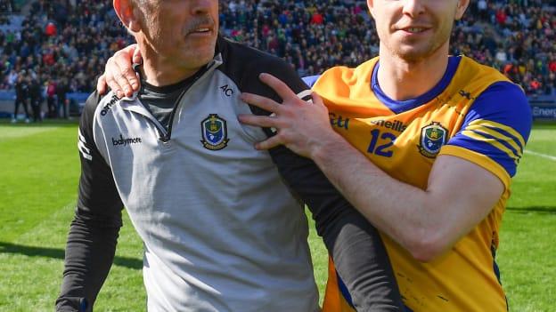 Roscommon manager Anthony Cunningham and Cathal Heneghan celebrate at Croke Park.