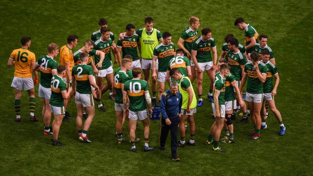 Peter Keane and the Kerry panel before the All Ireland SFC Semi-Final against Tyrone at Croke Park.