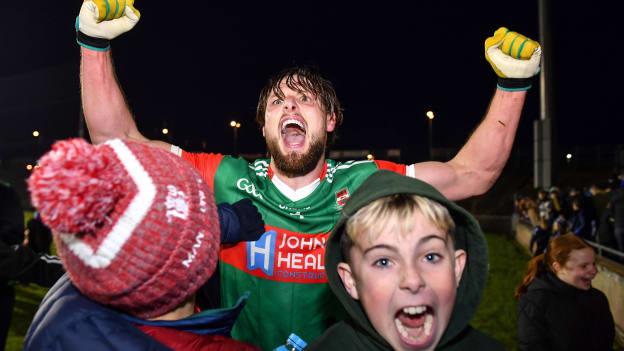 Padraig O'Hora of Ballina Stephenites celebrates with young supporters after their Mayo SFC Final victory over Breaffy. 