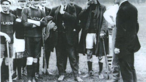 Michael Collins talking to members of the Kilkenny hurling team before the 1921 Leinster Hurling Final.
