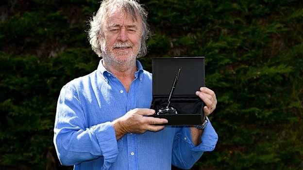 John Knox, formerly of the Kilkenny People, with his Gaelic Writers' Association (GWA) Lifetime Achievement award, in association with Sky Sports, at his home in Kilkenny for the Gaelic Writers Awards 2020. 