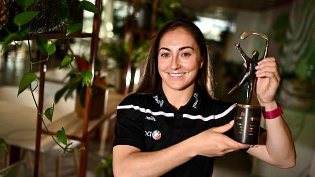 Cork camogie player Amy O'Connor with her Player of the Month award at the PwC offices in Dublin. Photo by Eóin Noonan/Sportsfile