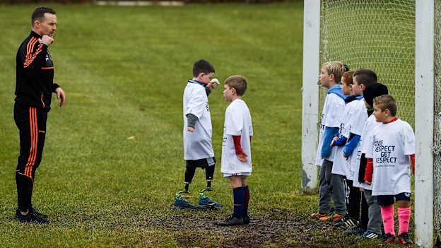 PwC All Star footballer Andy Moran of Mayo with members of the Philadelphia GAA Club during a Coaching Session as part of the PwC All Stars Football tour at Philadelphia GAA Club in Limerick Field, Longview Rd, Pottstown, Philadelphia, PA, USA.