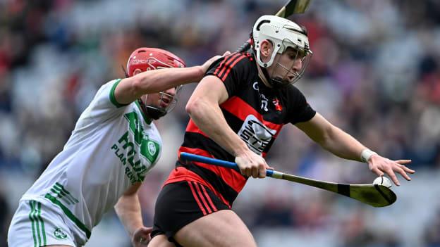 Dessie Hutchinson, Ballygunner, and Darren Mullen, Ballyhale Shamrocks, during the 2022 AIB All Ireland Club SHC Final at Croke Park.