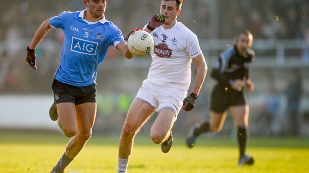 Niall Scully, Dublin, and Mick O Grady, Kildare, during the 2017 Bord Na Mona O Byrne Cup Final.