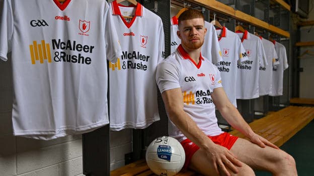 To celebrate 30 years of the Allianz Leagues, six counties will wear once off retro jerseys inspired by those worn in the first season of Allianz’s sponsorship of the competition. The kits will be worn this weekend by Tyrone and Mayo in football along with Galway, Clare, Wexford and Cork in hurling. Fans can enter a draw to win a signed retro jersey with all proceeds going to Allianz’s charity partner Women’s Aid. To enter the raffle simply visit www.idonate.ie/raffle/AllianzWomensAid Pictured at the launch of the Allianz retro jerseys in Croke Park is Tyrone footballer Cathal McShane. 
