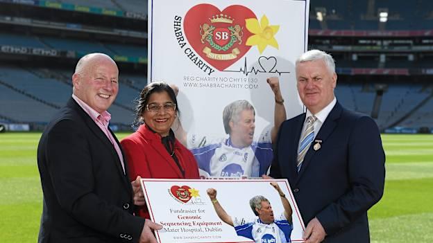 GAA President Aogan O Fearghail pictured with Eugene Hughes and Rita Sha of the Shabra Charity.