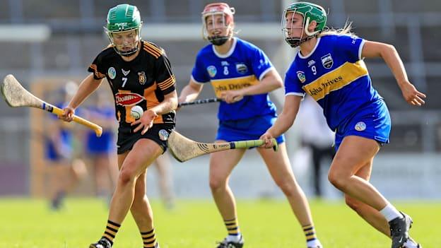 Kilkenny's Laura Murphy and Tipperary's Casey Hennessy in Glen Dimplex All-Ireland Camogie Championship action.