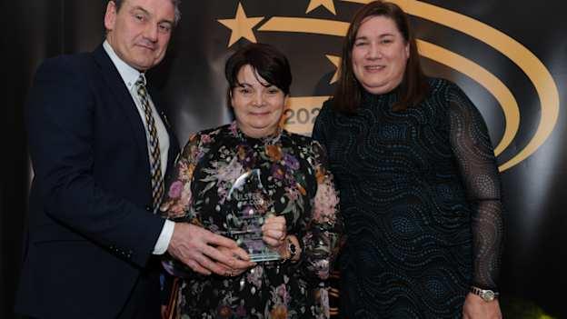 Pictured are, left to right, Ciaran McLaughlin Ulster GAA President, Christina Weldon, Latton O’Rahilly GAA, and Nicola McGregor, Company Secretary, the Ulster Independent Clinic.