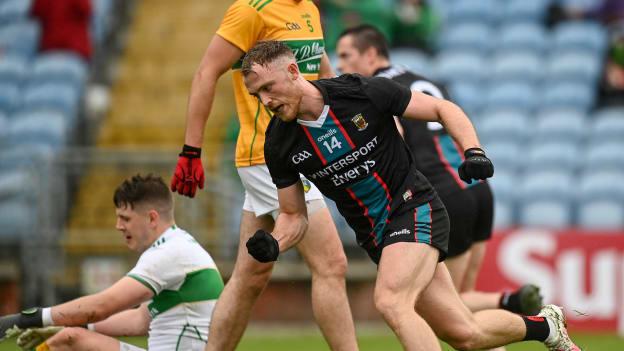 Darren McHale of Mayo celebrates after scoring his side's second goal during the Connacht GAA Senior Football Championship Semi-Final match between Leitrim and Mayo at Elverys MacHale Park in Castlebar, Mayo. 