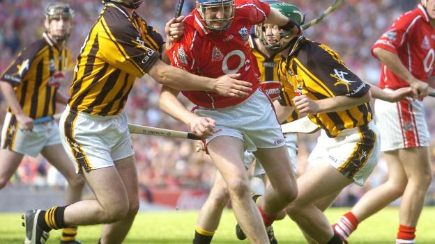 Pat Mulchay, Cork, in action against Eoin Larkin, left, and Henry Shefflin, right, Kilkenny, in the 2006 All-Ireland SHC Final.  