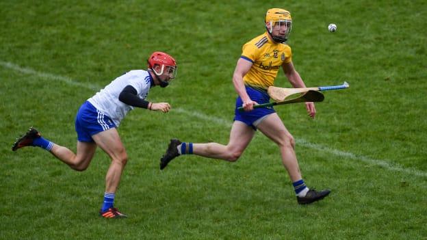 Padraig Kelly of Roscommon evades the tackle of Conor McKenna of Monaghan during the Allianz Hurling League Division 3A Round 2 match between Roscommon and Monaghan at Dr Hyde Park in Roscommon. 