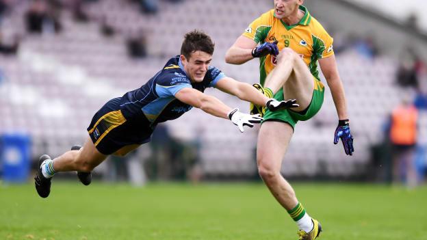 Ronan Steede, Corofin, and John Maher, Salthill-Knocknacarra, during the 2018 Galway SFC Final.