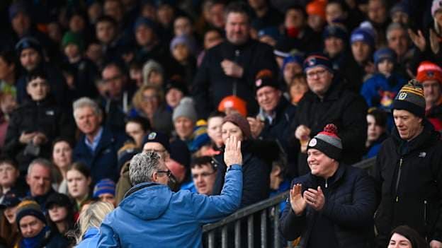 Supporters applaud Uachtarán Tofa Chumann Lúthchleas Gael Jarlath Burns as he takes to his seat before the Allianz Football League Division One match between Roscommon and Armagh at Dr Hyde Park in Roscommon. 