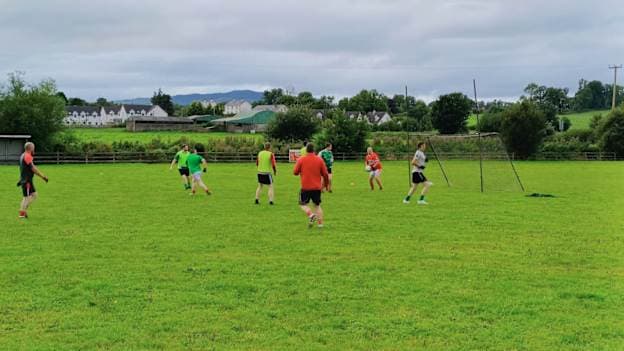 The Belnaleck GAC Dads & Lads social footballers in action. 
