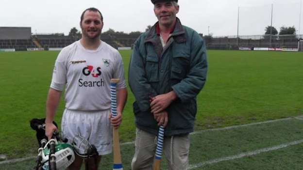 Argentinean hurler, Stevie Tomas Cartledge, pictured with his cousin Thomas Wallace in Cusack Park, Mullingar.