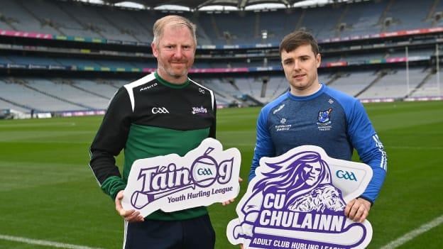 Pictured are Connacht GAA Games Promotion Officer Darragh Cox, left, and Tooreen and Mayo hurler Shane Boland at the 2023 Celtic Challenge, Táin Óg and CúChulainn launch at Croke Park in Dublin.