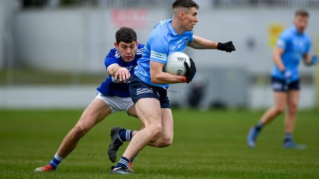 Lee Gannon, Dublin, and Mark Barry, during the O'Byrne Cup Final at Netwatch Cullen Park.