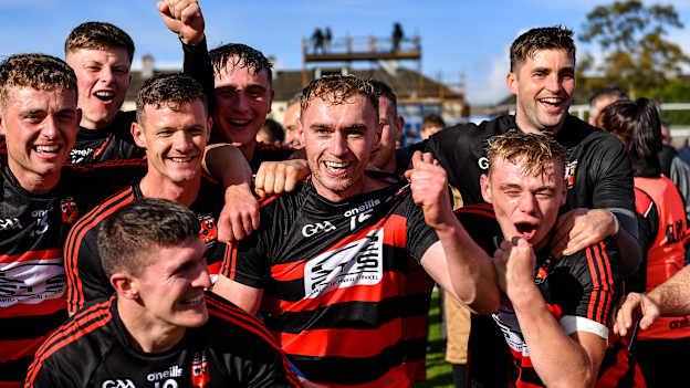 Ballygunner players, including Pauric Mahony, centre, celebrate after their side's victory in the Waterford County Senior Club Hurling Championship Final match between Roanmore and Ballygunner at Walsh Park in Waterford. 