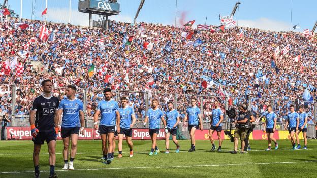Stephen Cluxton leads the Dublin team on the parade before the 2018 All Ireland SFC Final at Croke Park.