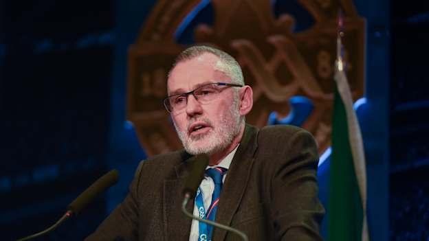 Larry McCarthy speaking after he was elected to be the 40th president of the GAA at GAA Annual Congress 2020 at Croke Park in Dublin.