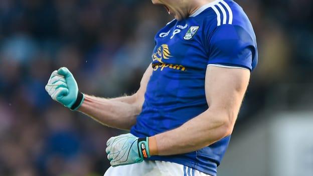 Gearóid McKiernan of Cavan celebrates after scoring a late point during the Ulster GAA Football Senior Championship quarter-final match between Cavan and Monaghan at Kingspan Breffni in Cavan. 