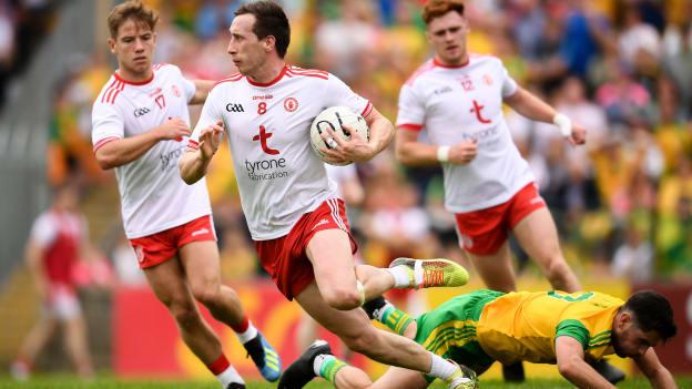 Colm Cavanagh in action for Tyrone against Donegal in their Phase 3 All-Ireland SFC Quarter-Final clash at Ballybofey. 