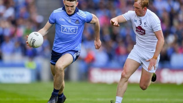 Brian Fenton, Dublin, and Keith Cribbin, Kildare, during the Leinster SFC Semi-Final at Croke Park.