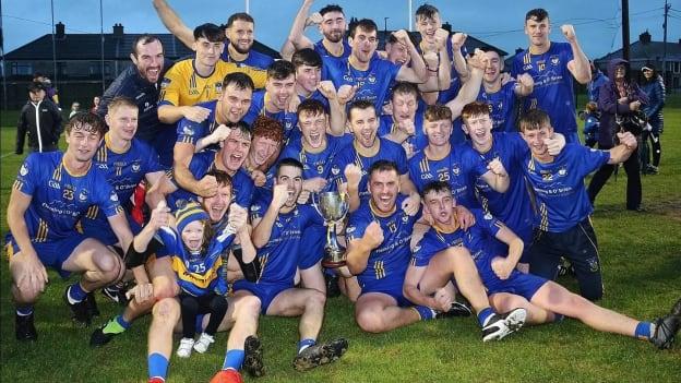 The Tara Rocks hurlers celebrate after winning the Wexford Intermediate 'A' hurling title. 