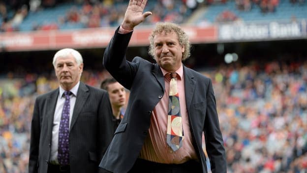 Laois' All-Star winning hurler Pat Critchley, waves to the crowd during the Hurling 'Stars of the 80's' tribute at the 2013 All-Ireland SHC Final between Cork and Clare at Croke Park. Photo by: Matt Browne/Sportsfile.