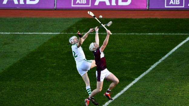TJ Reid, Ballyhale Shamrocks, and Brendan Maher, Borris-Ileigh, during the AIB All Ireland Club Senior Hurling Championship Final at Croke Park.