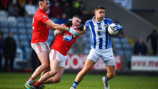 Conal Keaney of Ballyboden St Endas in action against Jordan Morrissey of Éire Óg during the AIB Leinster GAA Football Senior Club Championship Final between Eire Óg Carlow and Ballyboden St. Enda's GAA at MW Hire O'Moore Park in Portlaoise, Co. Laois. 