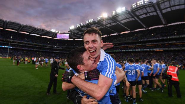 Diarmuid Connolly and Cormac Costello of Dublin celebrate following the GAA Football All-Ireland Senior Championship Final Replay match between Dublin and Mayo at Croke Park in Dublin. Photo by Stephen McCarthy/Sportsfile