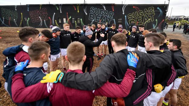 Galway's strength and conditioning coach Mike Comer addresses the players ahead of the recent Allianz Football League win over Tyrone at Tuam Stadium.