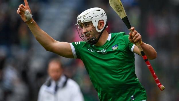 Aaron Gillane celebrates after scoring Limerick's goal. 