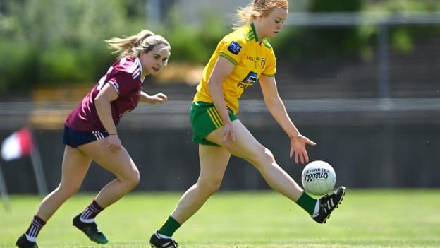 Evelyn McGinley, Donegal, and Andrea Trill, Galway, in action at Tuam Stadium.