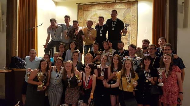 The Berlin GAA men and ladies football teams celebrating after being crowned Europe Central-East Champions in 2019.