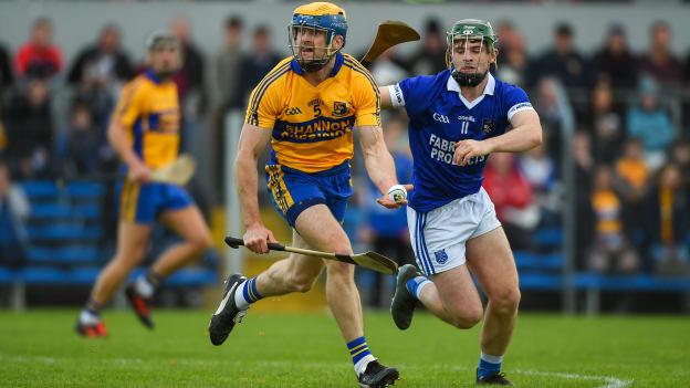 Seadna Morey, Sixmilebridge, and Rian Considine, Cratloe, during the Clare SHC Final at Cusack Park.