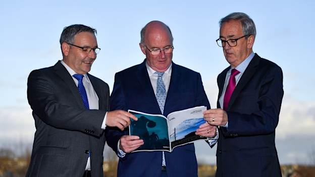Uachtarán Chumann Lúthchleas Gael John Horan, centre, with Fergal McGill, Director of Player, Club and Games Administration, left, and Eddie Sullivan, Fixtures Calandar Review Taskforce Chairman.