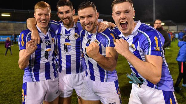 Brian Bobbett, Shane Clayton, Warren Egan and Kieran Kennedy celebrate after Ballyboden's Dublin SFC victory over Thomas Davis in November.