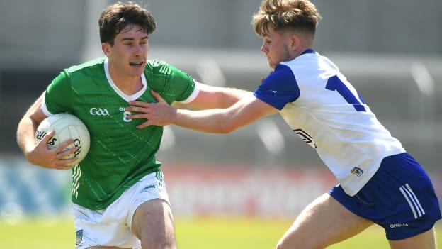Colm McSweeney, Limerick, and Joe Prendergast, Wicklow, in Tailteann Cup action. Photo by Matt Browne/Sportsfile